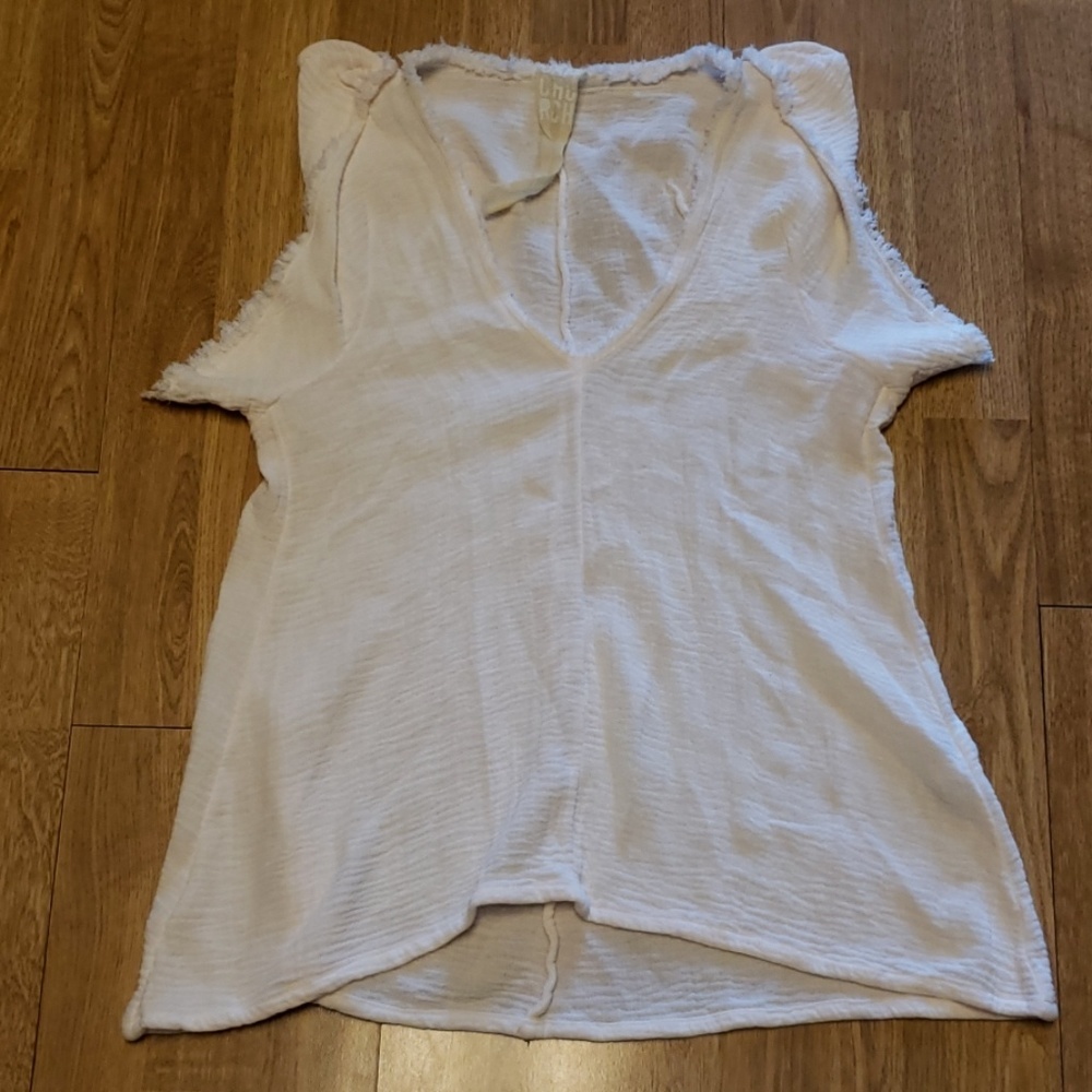 Sam Church frayed edge cream sleeveless top